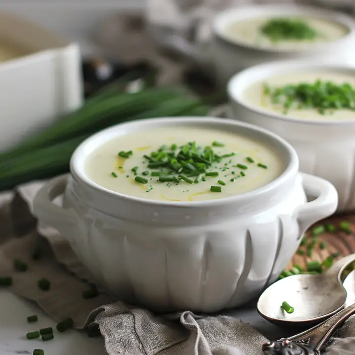 Vichyssoise recipe in a white bowl