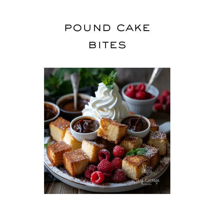 pound cake cubes with chocolate, raspberries and whipped cream