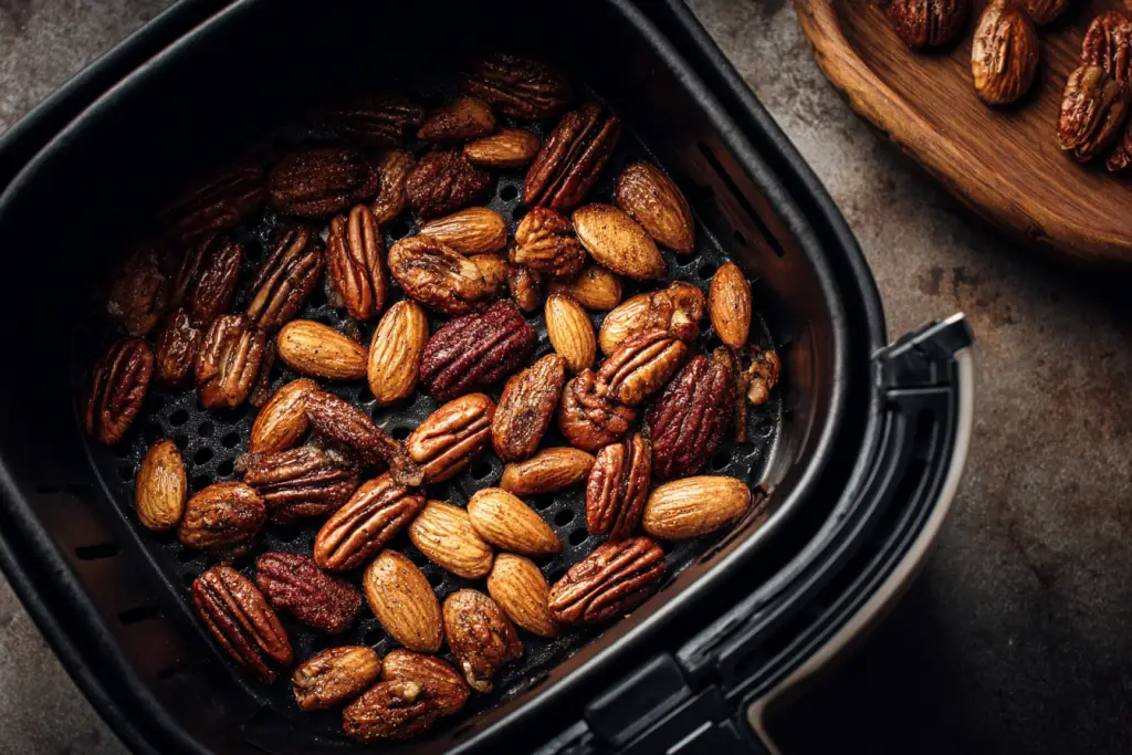 nuts toasted in an air fryer basket