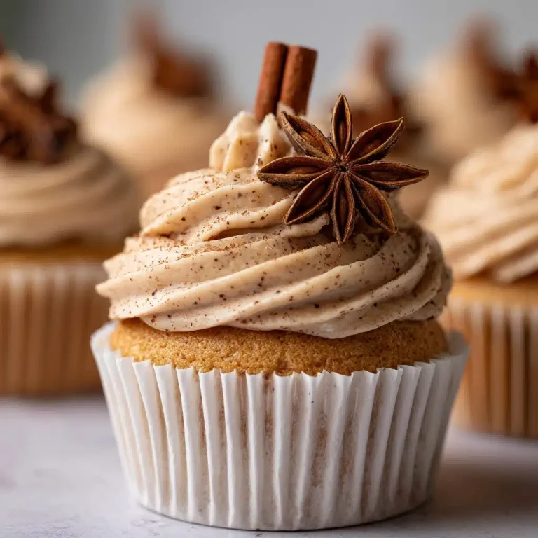 spiced chai cupcake with a star anise and cinamon stick garnish