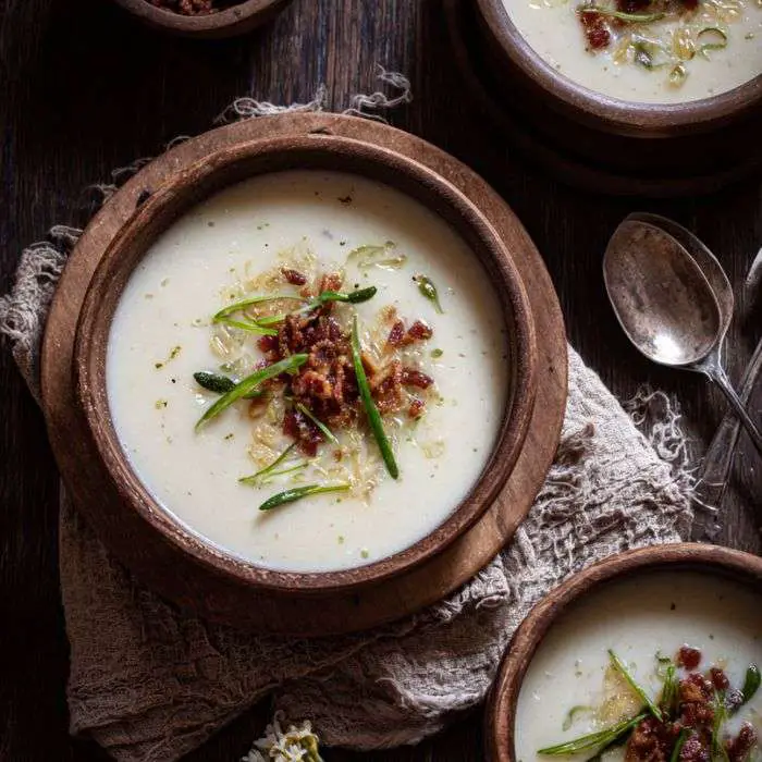 rustic scene of old fashioned cream of lima bean soup